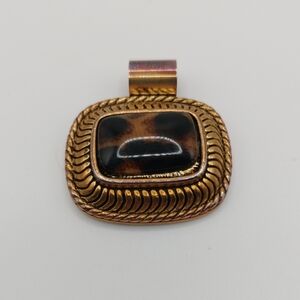 Women's Gold and Black Square Pendant Brown And Black Animal Pattern Leopard